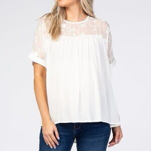 PinkBlush White Floral Embroidered Maternity Blouse